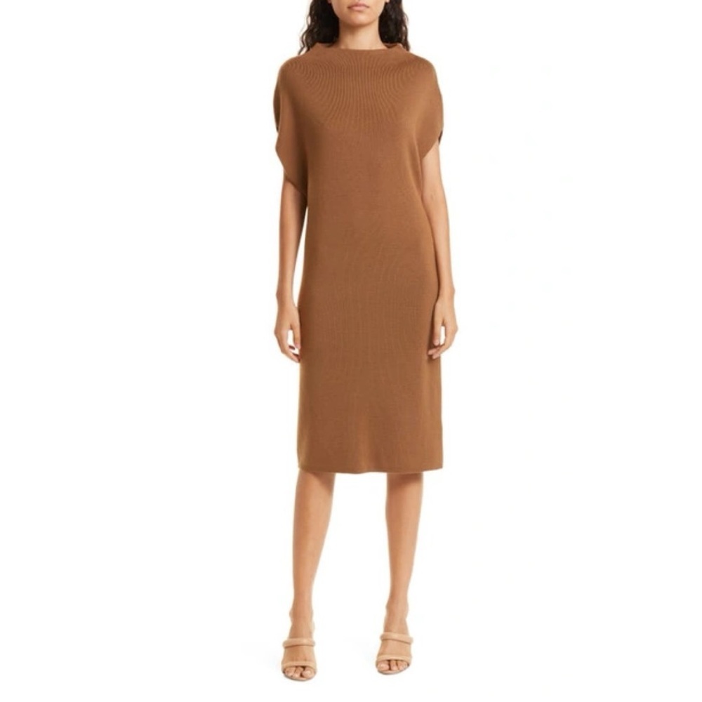 Club Monaco Ribbed Funnel Neck Wool Blend Sweater Dress